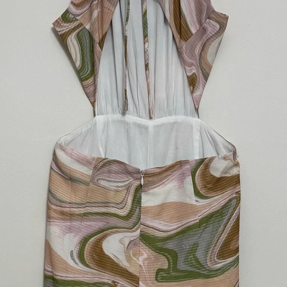 Lush Brown and Green Swirl Print Halter Open Back Jumpsuit in Strawberry Matcha - Picture 10 of 16